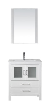 Virtu USA Dior 28" Single Bath Vanity with Slim White Ceramic Top and Square Sink with Brushed Nickel Faucet and Mirror - Luxe Bathroom Vanities Luxury Bathroom Fixtures Bathroom Furniture