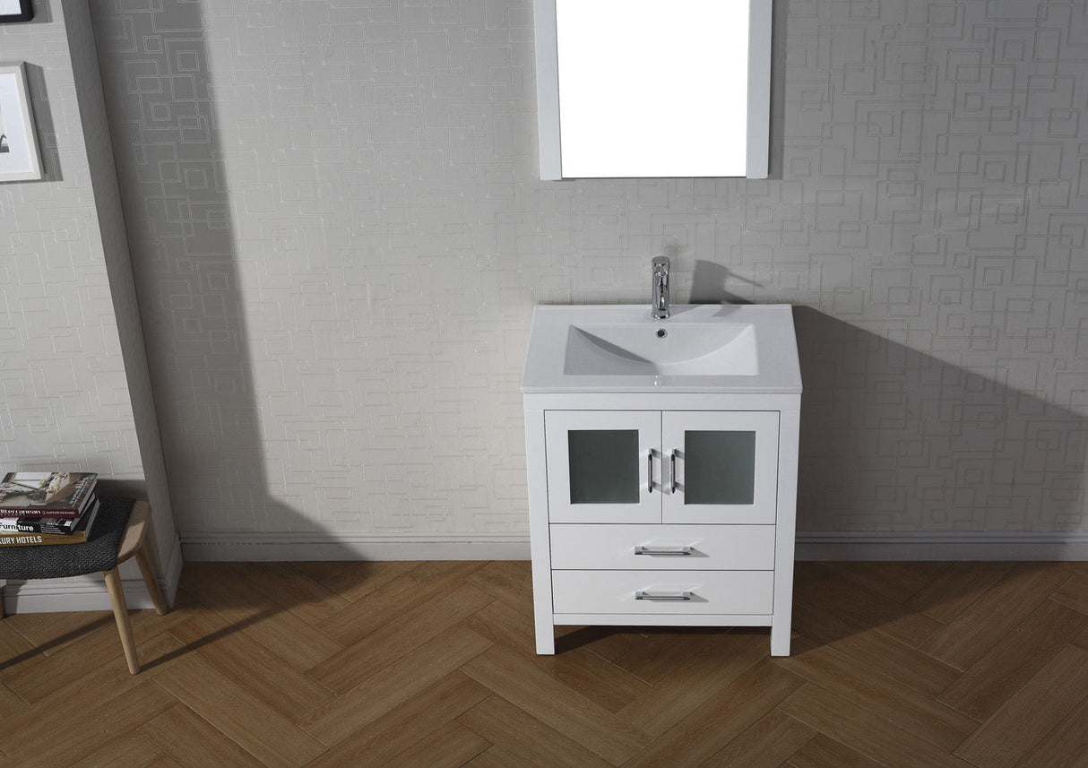 Virtu USA Dior 28" Single Bath Vanity with White Ceramic Top and Integrated Square Sink with Matching Mirror