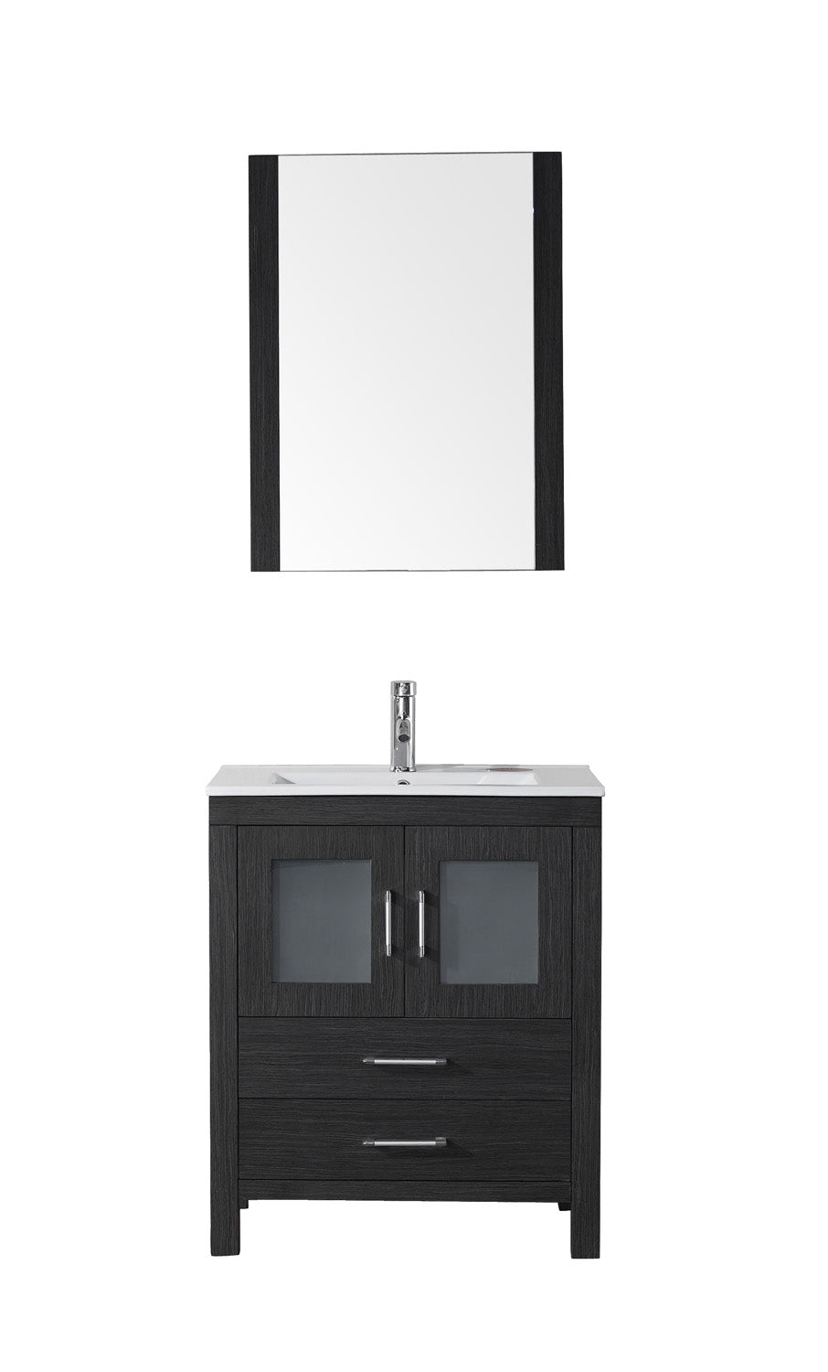 Virtu USA Dior 28" Single Bath Vanity with Slim White Ceramic Top and Square Sink with Brushed Nickel Faucet and Mirror - Luxe Bathroom Vanities Luxury Bathroom Fixtures Bathroom Furniture