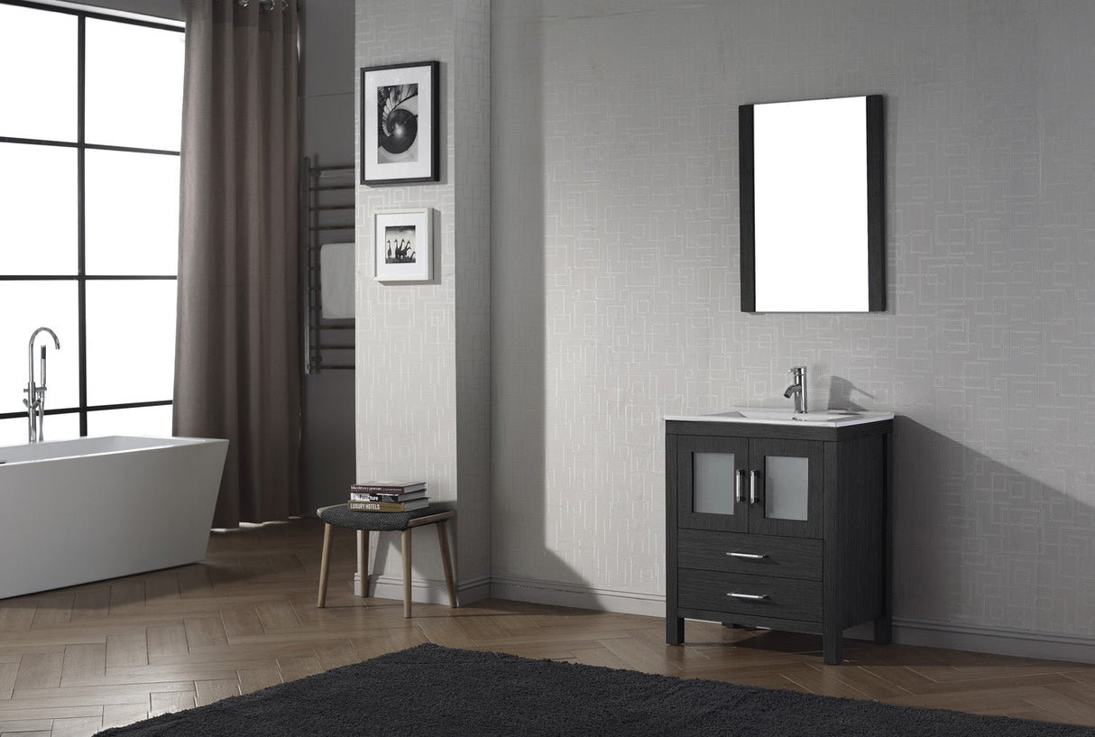 Virtu USA Dior 28" Single Bath Vanity with White Ceramic Top and Integrated Square Sink with Matching Mirror