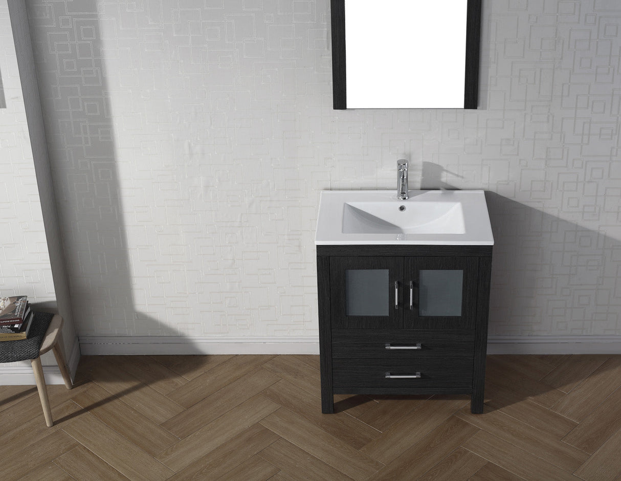 Virtu USA Dior 28" Single Bath Vanity with White Ceramic Top and Integrated Square Sink with Matching Mirror