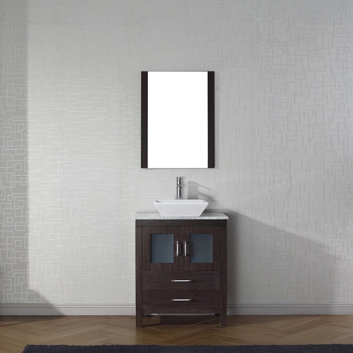 Virtu USA Dior 28" Single Bath Vanity with White Marble Top and Square Sink with Matching Mirror