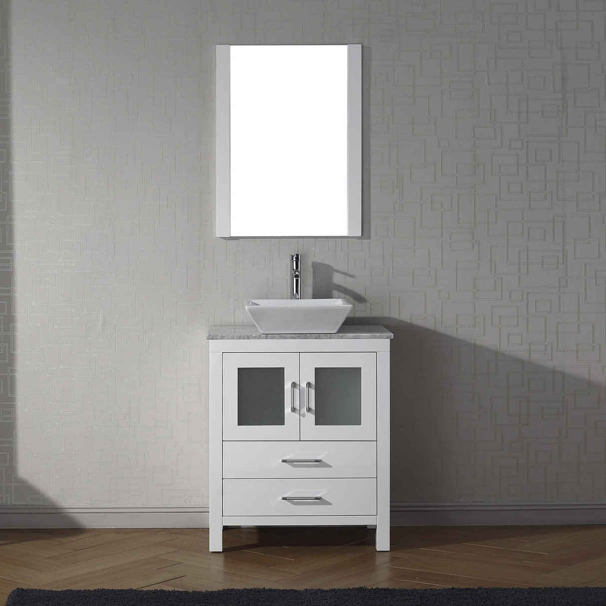 Virtu USA Dior 28" Single Bath Vanity with White Marble Top and Square Sink with Matching Mirror