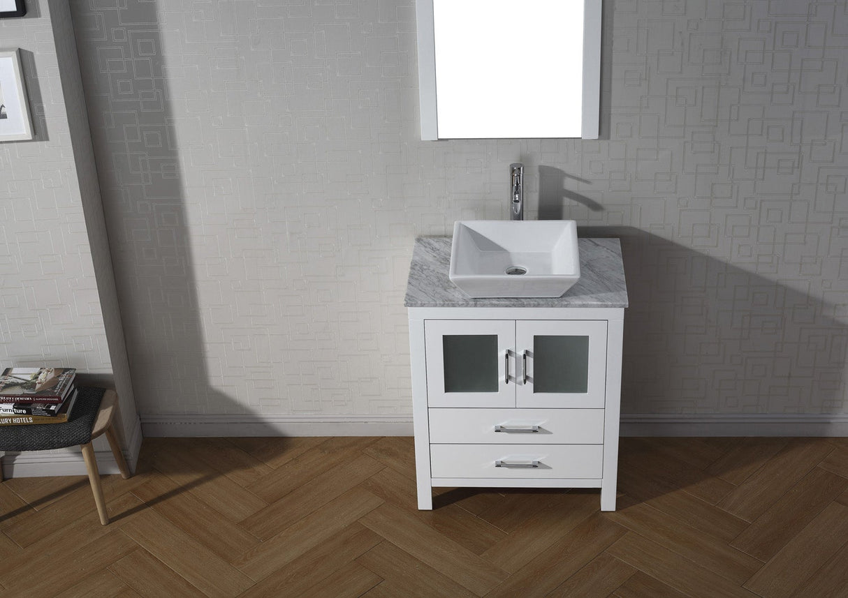 Virtu USA Dior 28" Single Bath Vanity with White Marble Top and Square Sink with Matching Mirror