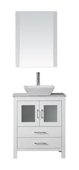 Virtu USA Dior 28" Single Bath Vanity with Marble Top and Square Sink with Polished Chrome Faucet and Mirror - Luxe Bathroom Vanities