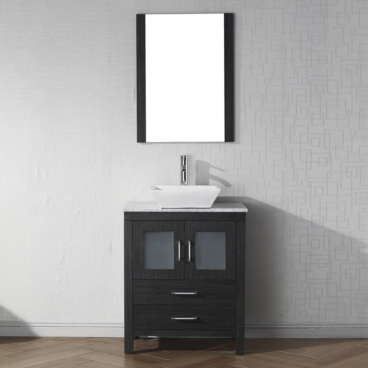 Virtu USA Dior 28" Single Bath Vanity with White Marble Top and Square Sink with Matching Mirror