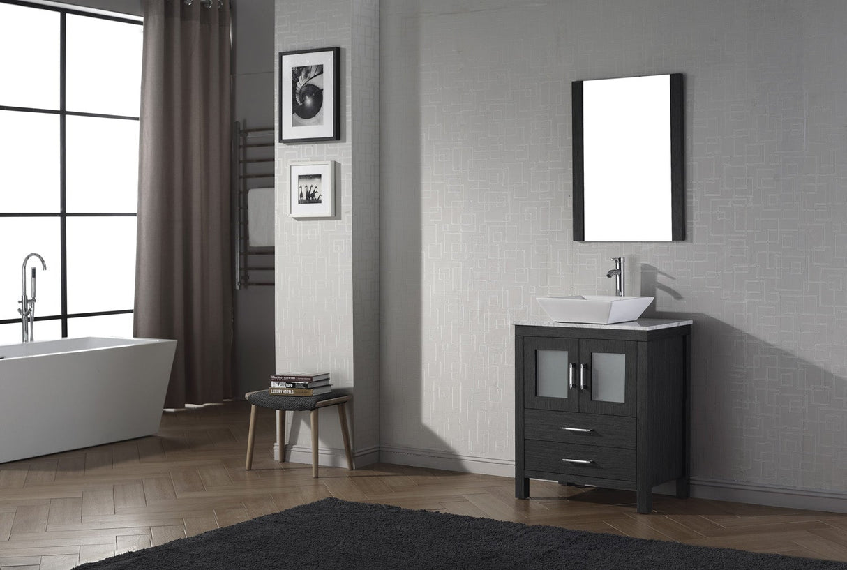 Virtu USA Dior 28" Single Bath Vanity with White Marble Top and Square Sink with Matching Mirror