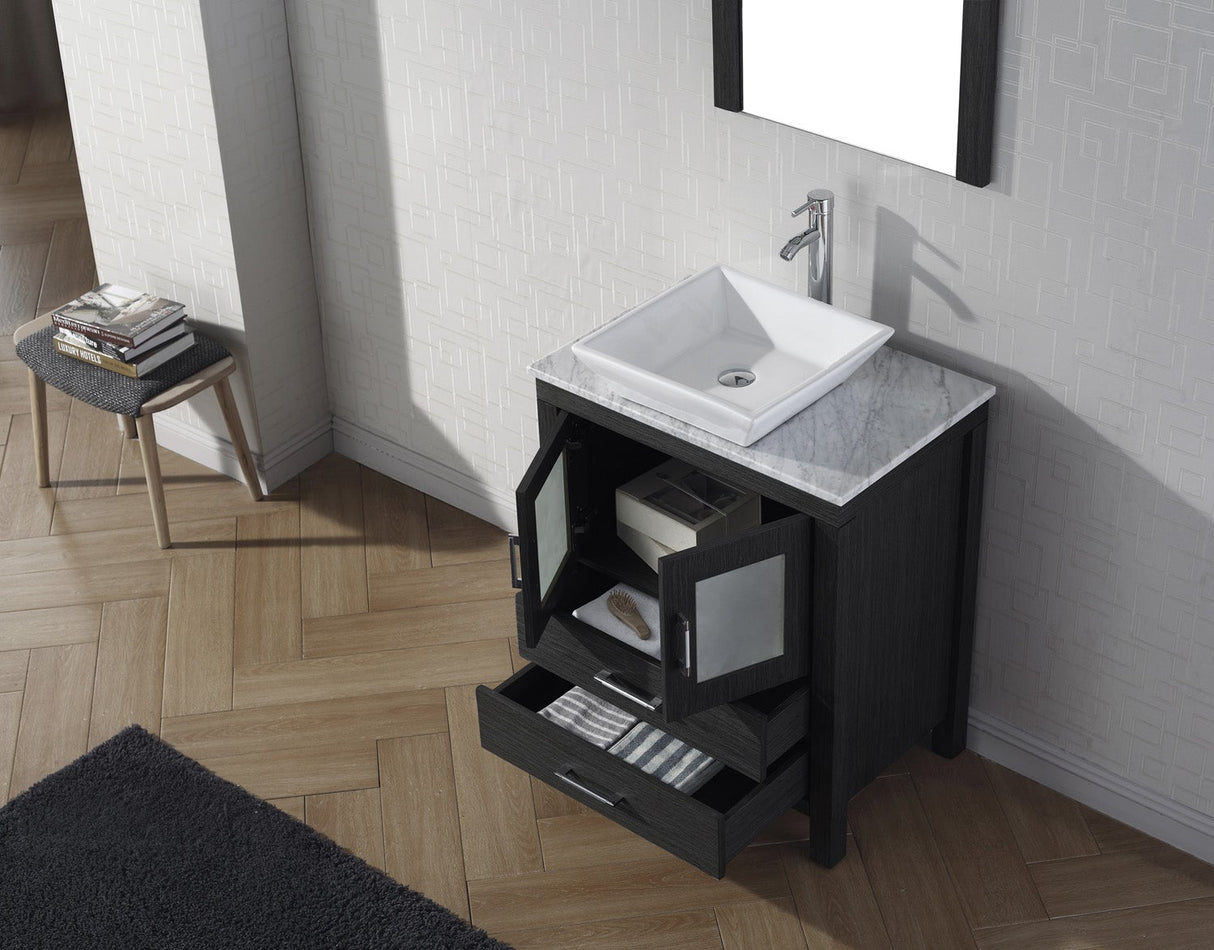 Virtu USA Dior 28" Single Bath Vanity with White Marble Top and Square Sink with Matching Mirror