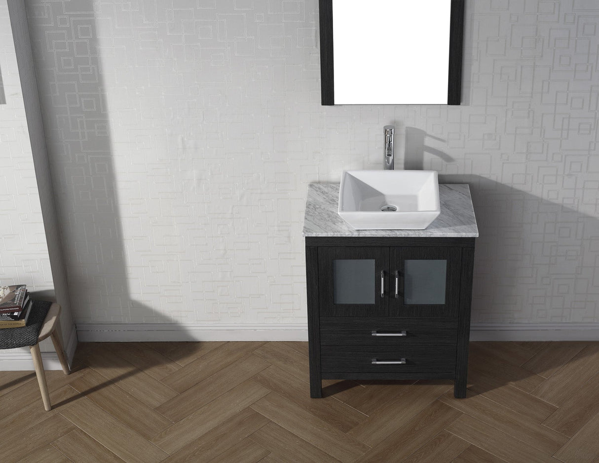 Virtu USA Dior 28" Single Bath Vanity with White Marble Top and Square Sink with Matching Mirror