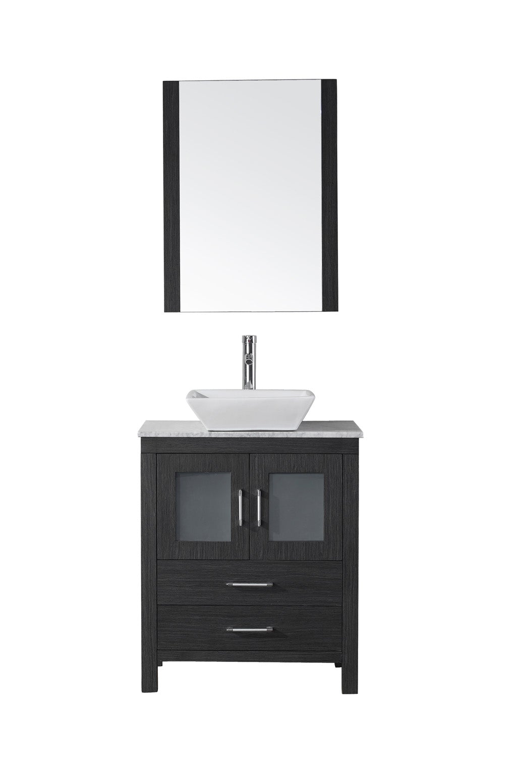 Virtu USA Dior 28" Single Bath Vanity with Marble Top and Square Sink with Polished Chrome Faucet and Mirror - Luxe Bathroom Vanities