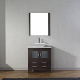 Virtu USA Dior 30" Single Bath Vanity with White Engineered Stone Top and Square Sink with Brushed Nickel Faucet with Matching Mirror