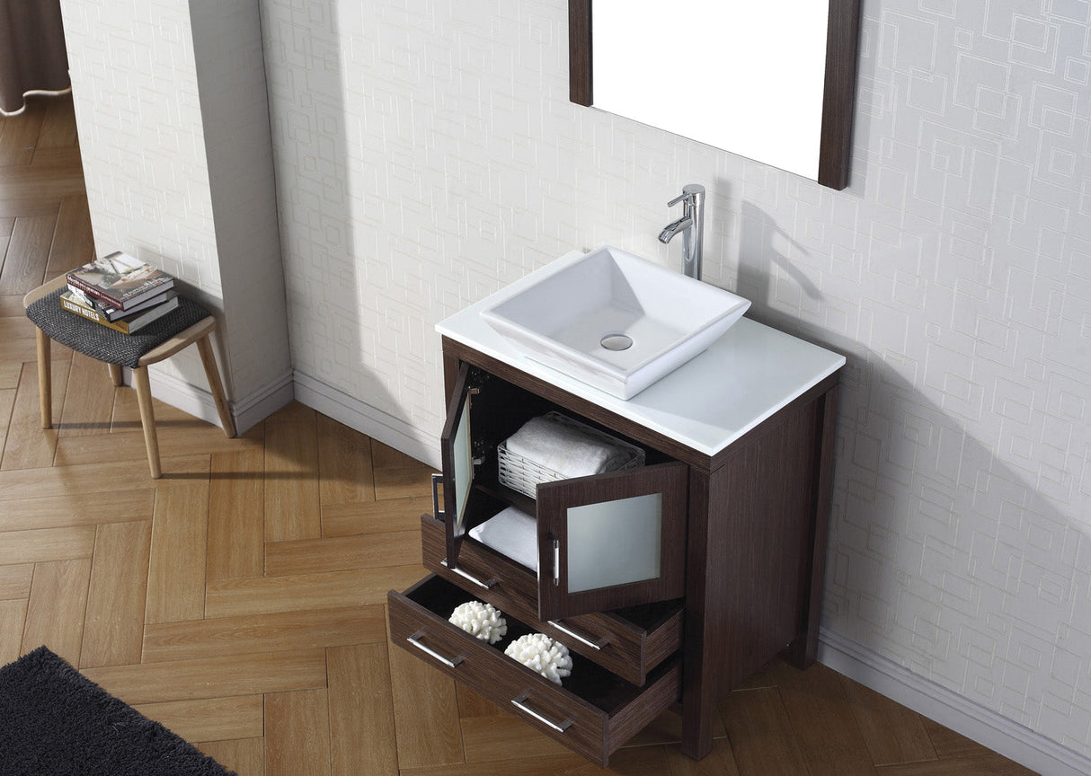 Virtu USA Dior 30" Single Bath Vanity with White Engineered Stone Top and Square Sink with Matching Mirror