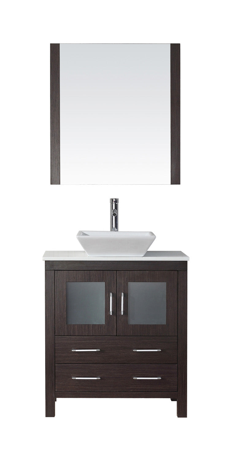 Virtu USA Dior 30" Single Bath Vanity with White Engineered Stone Top and Square Sink with Polished Chrome Faucet and Mirror - Luxe Bathroom Vanities Luxury Bathroom Fixtures Bathroom Furniture