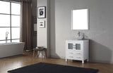 Virtu USA Dior 30" Single Bath Vanity with White Engineered Stone Top and Square Sink with Brushed Nickel Faucet with Matching Mirror