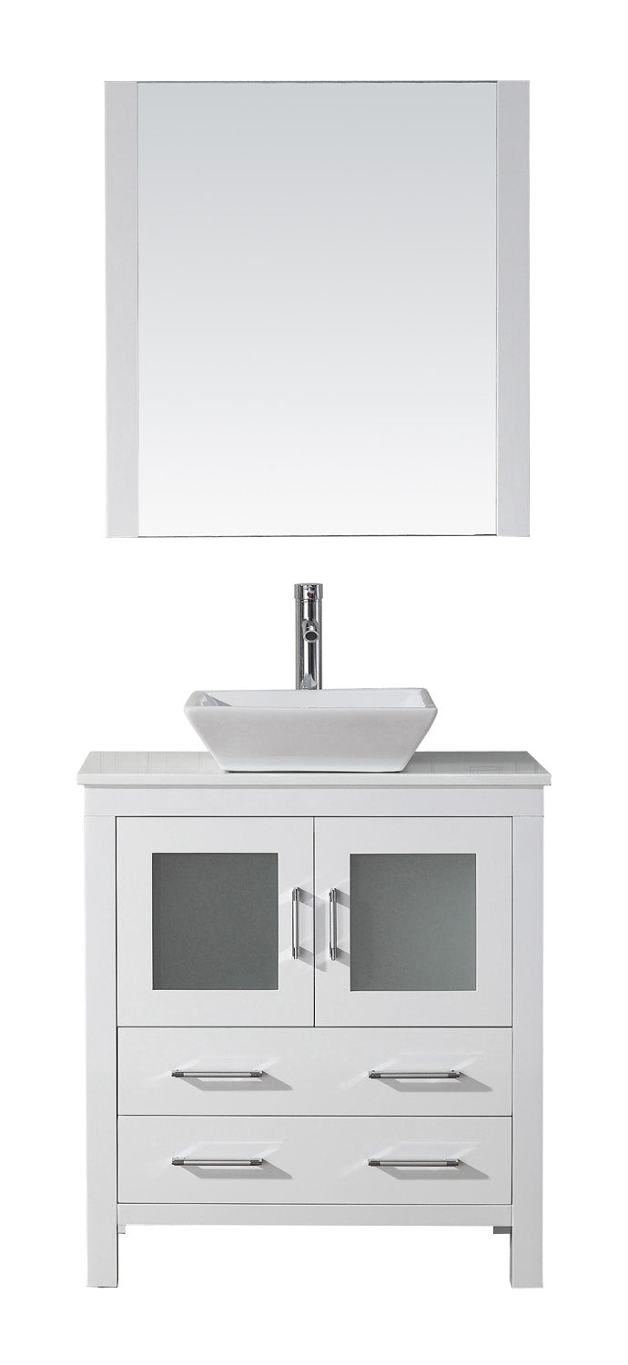 Virtu USA Dior 30" Single Bath Vanity with White Engineered Stone Top and Square Sink with Brushed Nickel Faucet and Mirror - Luxe Bathroom Vanities Luxury Bathroom Fixtures Bathroom Furniture