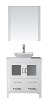 Virtu USA Dior 30" Single Bath Vanity with White Engineered Stone Top and Square Sink with Brushed Nickel Faucet and Mirror - Luxe Bathroom Vanities Luxury Bathroom Fixtures Bathroom Furniture