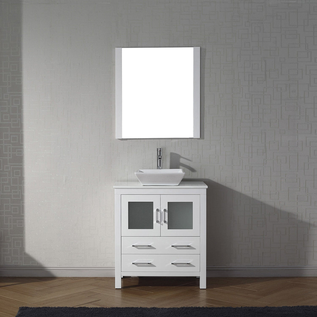 Virtu USA Dior 30" Single Bath Vanity with White Engineered Stone Top and Square Sink with Matching Mirror