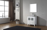 Virtu USA Dior 30" Single Bath Vanity with White Engineered Stone Top and Square Sink with Matching Mirror