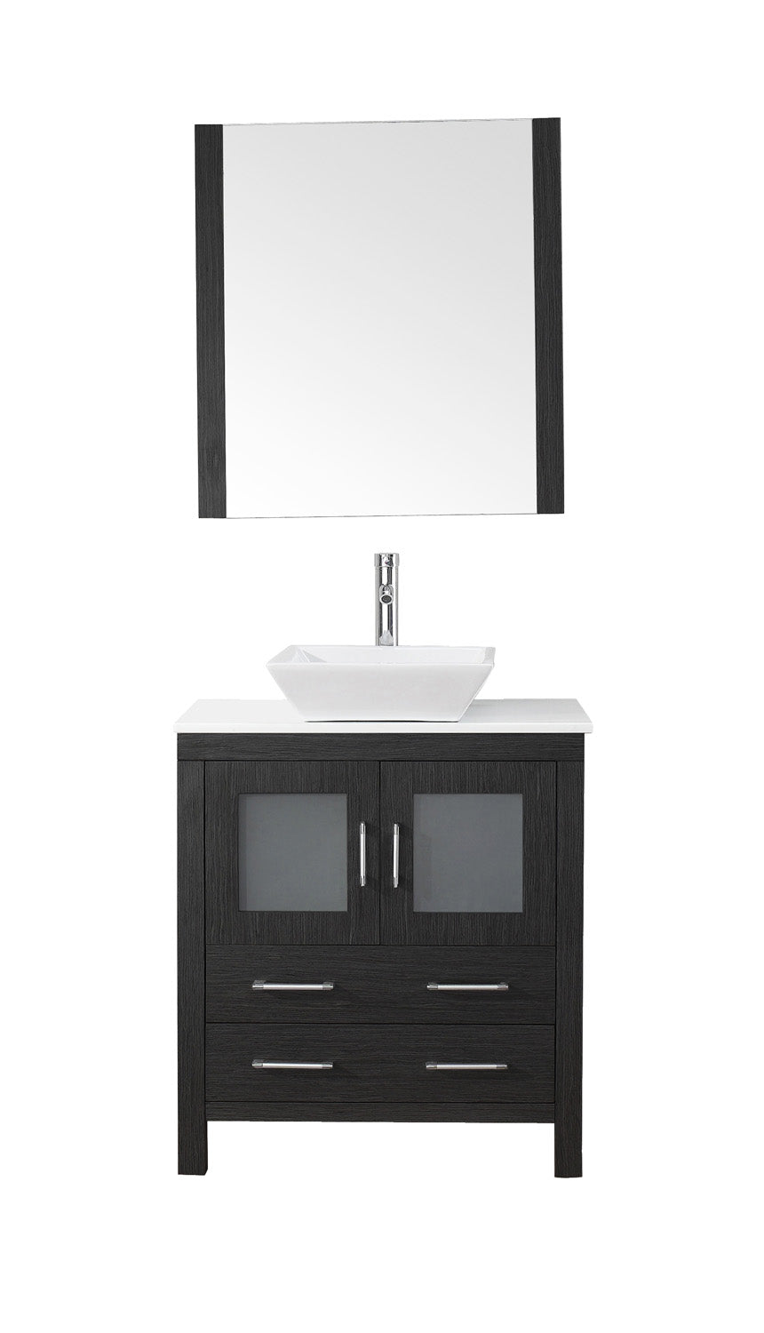 Virtu USA Dior 30" Single Bath Vanity with White Engineered Stone Top and Square Sink with Brushed Nickel Faucet and Mirror - Luxe Bathroom Vanities Luxury Bathroom Fixtures Bathroom Furniture