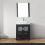 Virtu USA Dior 30" Single Bath Vanity with White Engineered Stone Top and Square Sink with Matching Mirror