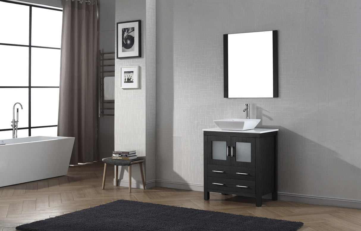 Virtu USA Dior 30" Single Bath Vanity with White Engineered Stone Top and Square Sink with Matching Mirror