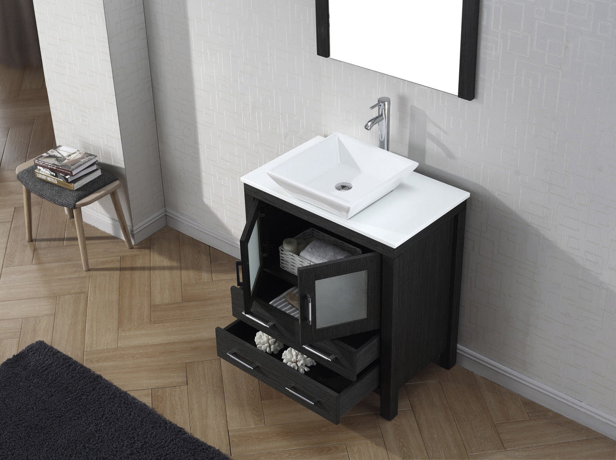 Virtu USA Dior 30" Single Bath Vanity with White Engineered Stone Top and Square Sink with Matching Mirror