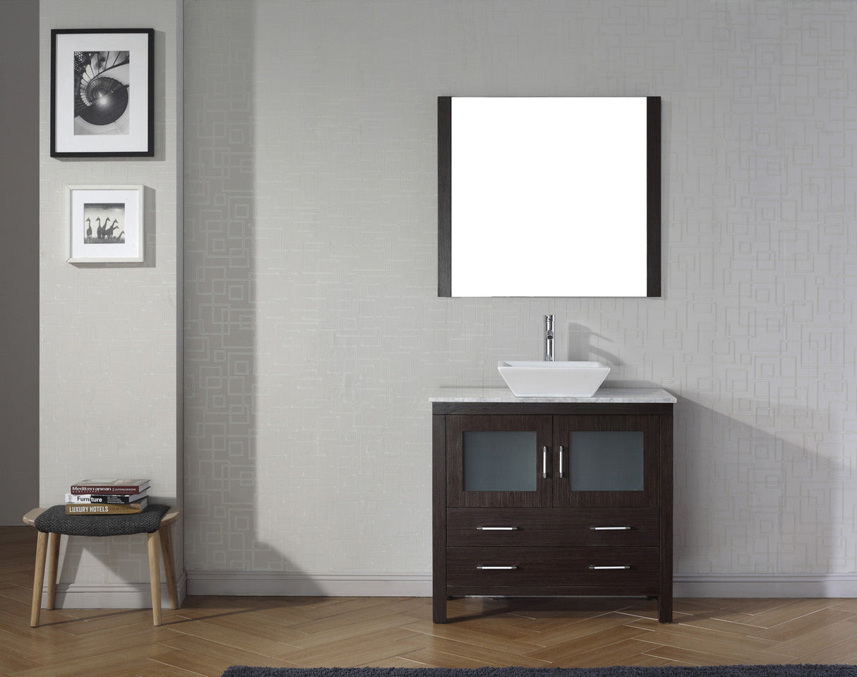 Virtu USA Dior 30" Single Bath Vanity with White Marble Top and Square Sink with Brushed Nickel Faucet with Matching Mirror