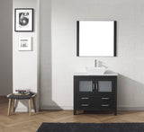 Virtu USA Dior 30" Single Bath Vanity with White Marble Top and Square Sink with Brushed Nickel Faucet with Matching Mirror