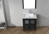 Virtu USA Dior 30" Single Bath Vanity with White Marble Top and Square Sink with Brushed Nickel Faucet with Matching Mirror