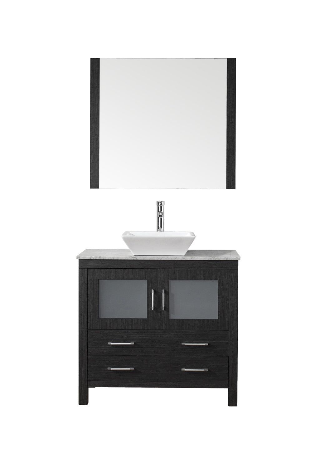 Virtu USA Dior 30" Single Bath Vanity with Marble Top and Square Sink with Brushed Nickel Faucet and Mirror - Luxe Bathroom Vanities Luxury Bathroom Fixtures Bathroom Furniture