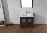 Virtu USA Dior 32" Single Bath Vanity with White Ceramic Top and Integrated Square Sink with Brushed Nickel Faucet with Matching Mirror