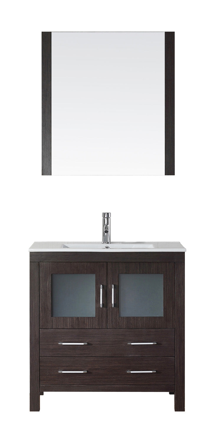 Virtu USA Dior 32" Single Bath Vanity with Slim White Ceramic Top and Square Sink with Brushed Nickel Faucet and Mirror - Luxe Bathroom Vanities Luxury Bathroom Fixtures Bathroom Furniture