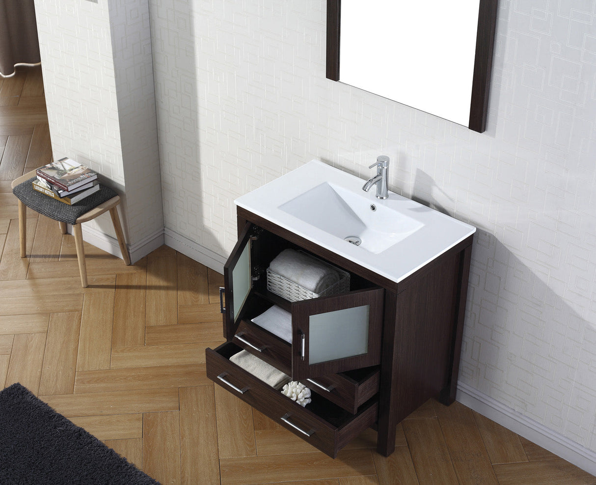 Virtu USA Dior 32" Single Bath Vanity with White Ceramic Top and Integrated Square Sink with Matching Mirror