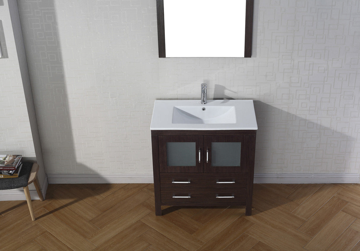 Virtu USA Dior 32" Single Bath Vanity with White Ceramic Top and Integrated Square Sink with Matching Mirror