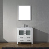 Virtu USA Dior 32" Single Bath Vanity with White Ceramic Top and Integrated Square Sink with Brushed Nickel Faucet with Matching Mirror