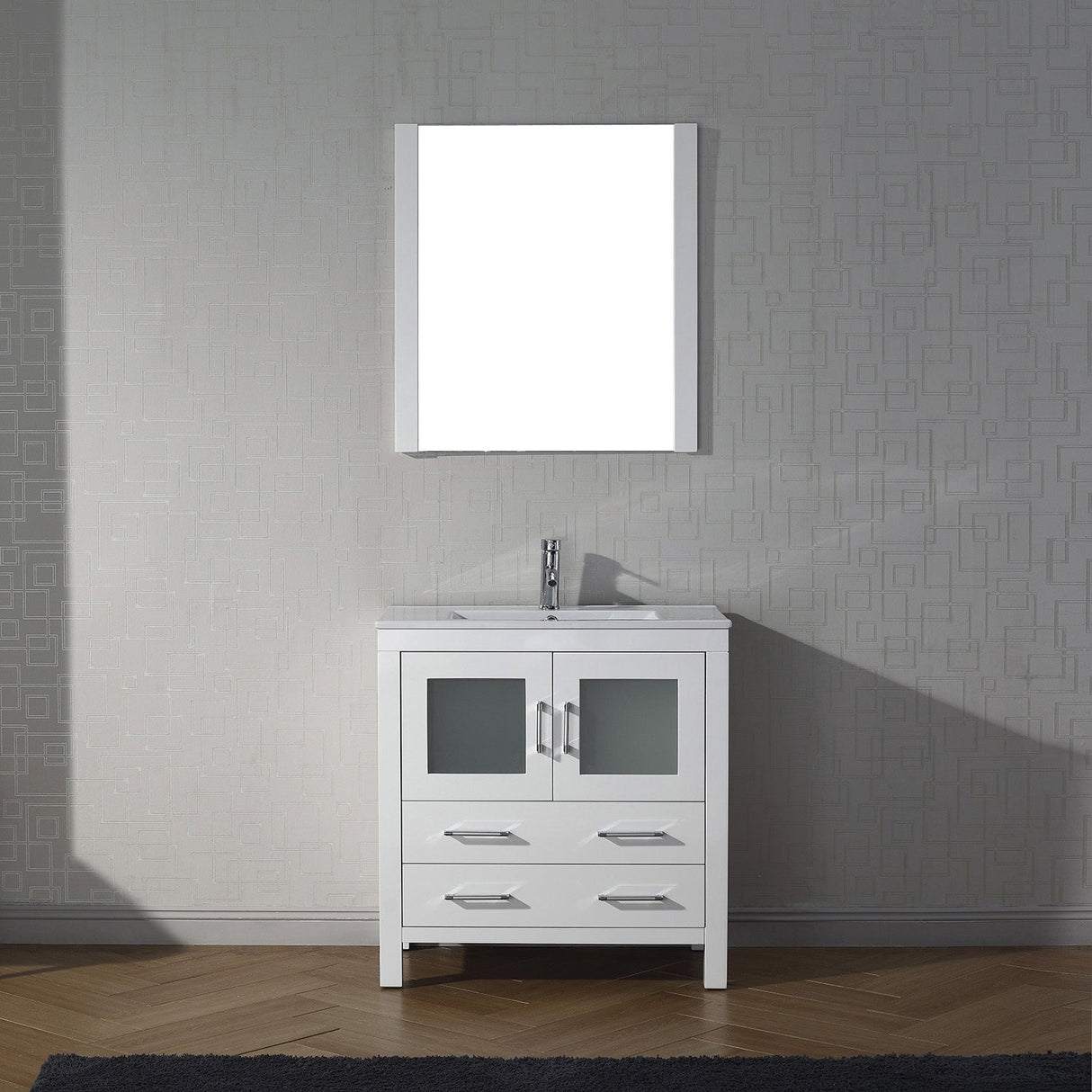 Virtu USA Dior 32" Single Bath Vanity with White Ceramic Top and Integrated Square Sink with Matching Mirror