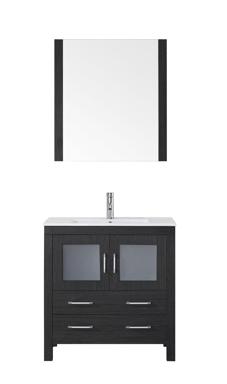 Virtu USA Dior 32" Single Bath Vanity with Slim White Ceramic Top and Square Sink with Brushed Nickel Faucet and Mirror - Luxe Bathroom Vanities Luxury Bathroom Fixtures Bathroom Furniture