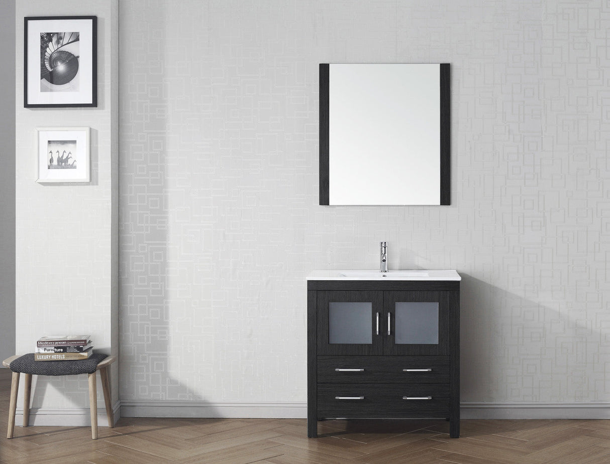 Virtu USA Dior 32" Single Bath Vanity with White Ceramic Top and Integrated Square Sink with Matching Mirror