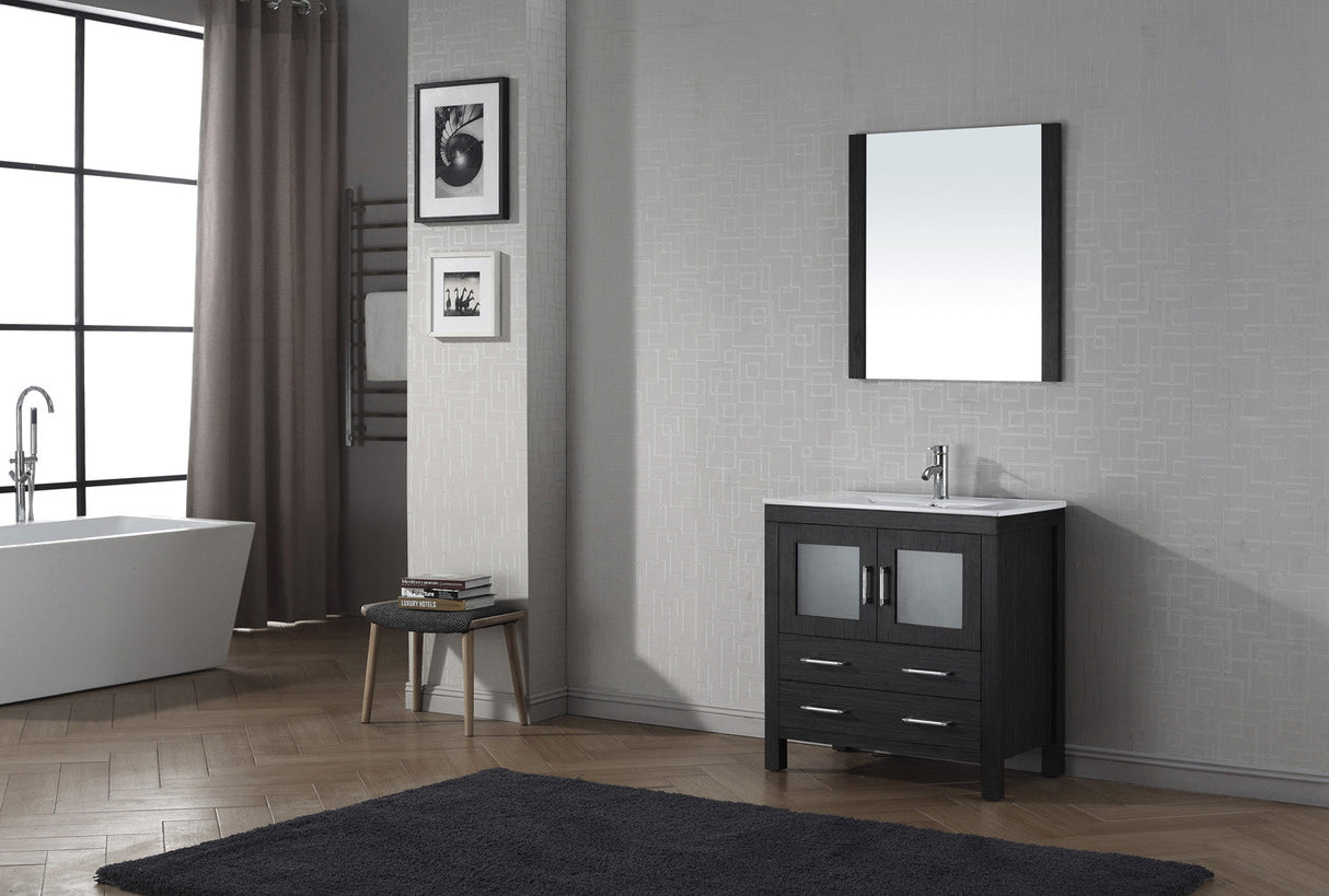 Virtu USA Dior 32" Single Bath Vanity with White Ceramic Top and Integrated Square Sink with Matching Mirror