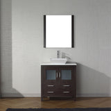 Virtu USA Dior 32" Single Bath Vanity with White Engineered Stone Top and Square Sink with Brushed Nickel Faucet with Matching Mirror