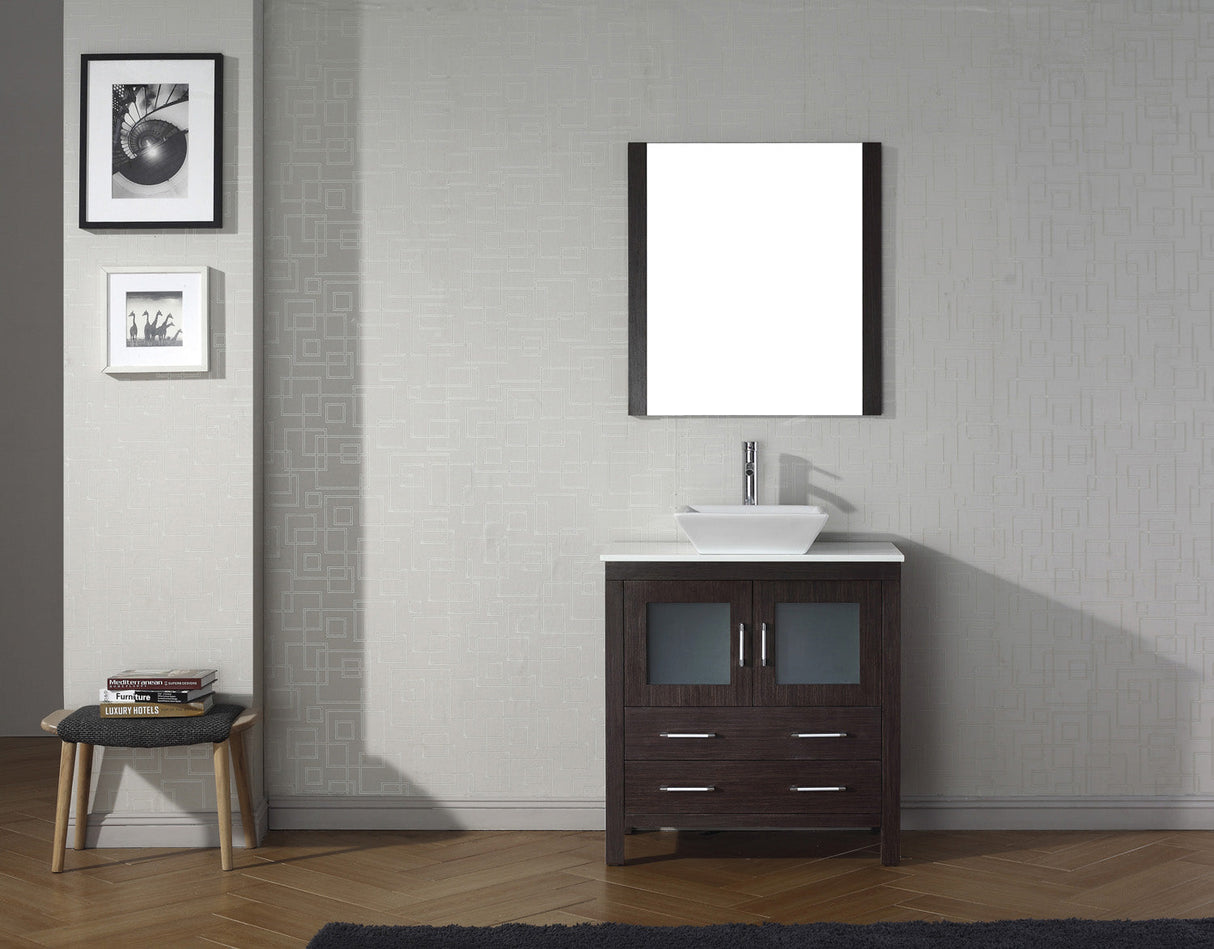 Virtu USA Dior 32" Single Bath Vanity with White Engineered Stone Top and Square Sink with Brushed Nickel Faucet with Matching Mirror