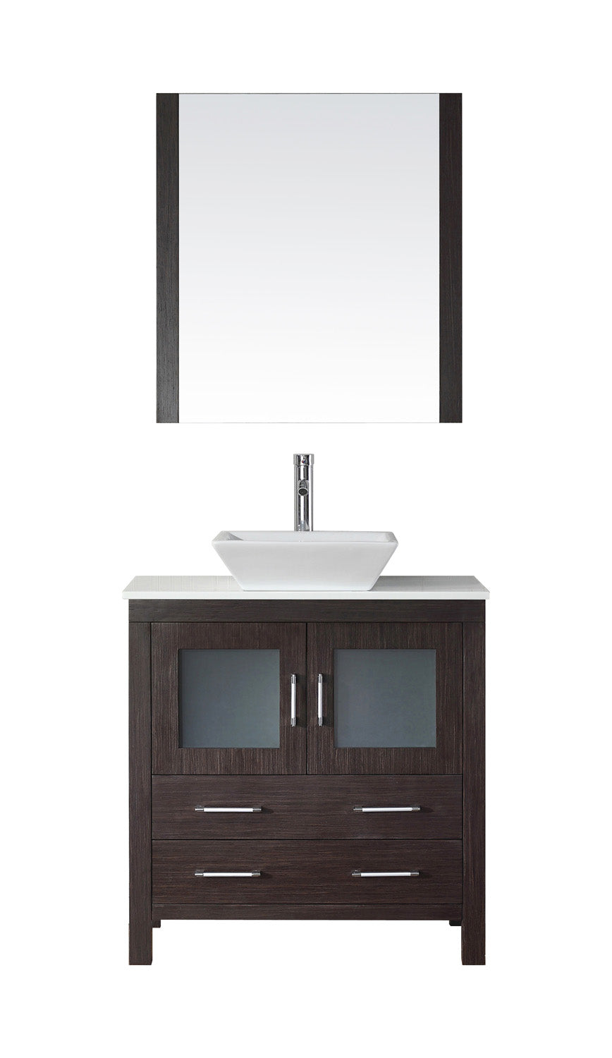 Virtu USA Dior 32" Single Bath Vanity with White Engineered Stone Top and Square Sink with Polished Chrome Faucet and Mirror - Luxe Bathroom Vanities Luxury Bathroom Fixtures Bathroom Furniture