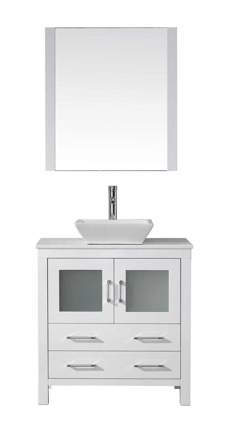 Virtu USA Dior 32" Single Bath Vanity with White Engineered Stone Top and Square Sink with Brushed Nickel Faucet and Mirror - Luxe Bathroom Vanities Luxury Bathroom Fixtures Bathroom Furniture