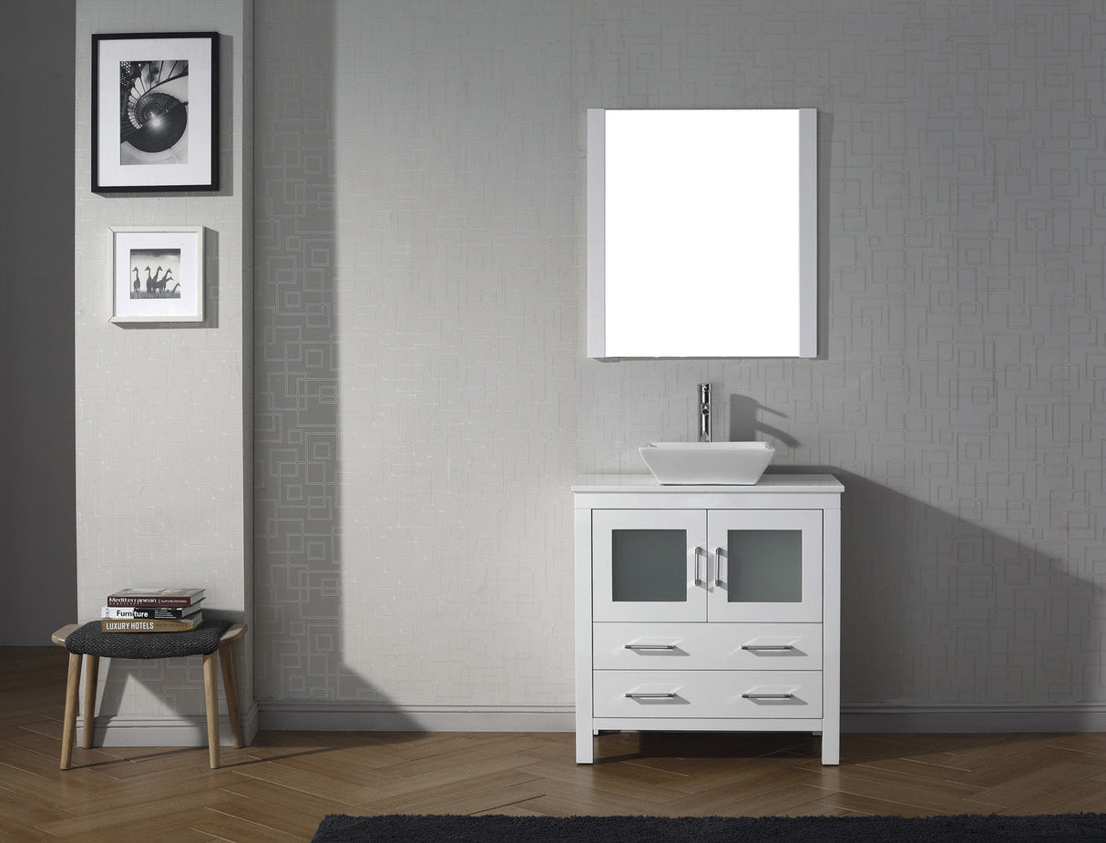 Virtu USA Dior 32" Single Bath Vanity with White Engineered Stone Top and Square Sink with Matching Mirror