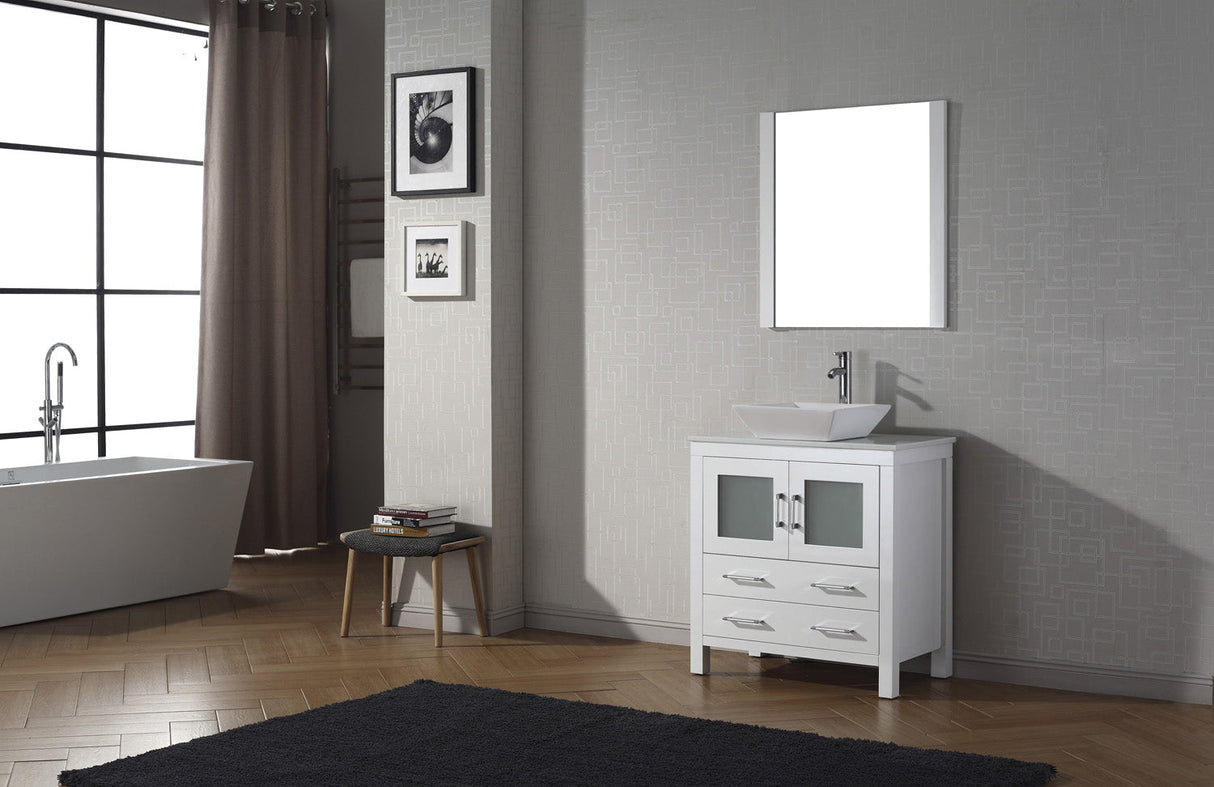 Virtu USA Dior 32" Single Bath Vanity with White Engineered Stone Top and Square Sink with Matching Mirror