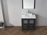 Virtu USA Dior 32" Single Bath Vanity with White Engineered Stone Top and Square Sink with Brushed Nickel Faucet with Matching Mirror