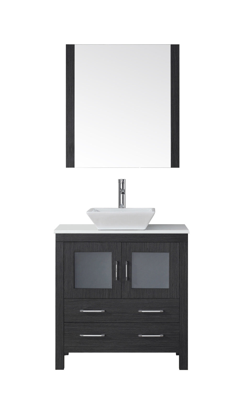 Virtu USA Dior 32" Single Bath Vanity with White Engineered Stone Top and Square Sink with Brushed Nickel Faucet and Mirror - Luxe Bathroom Vanities Luxury Bathroom Fixtures Bathroom Furniture