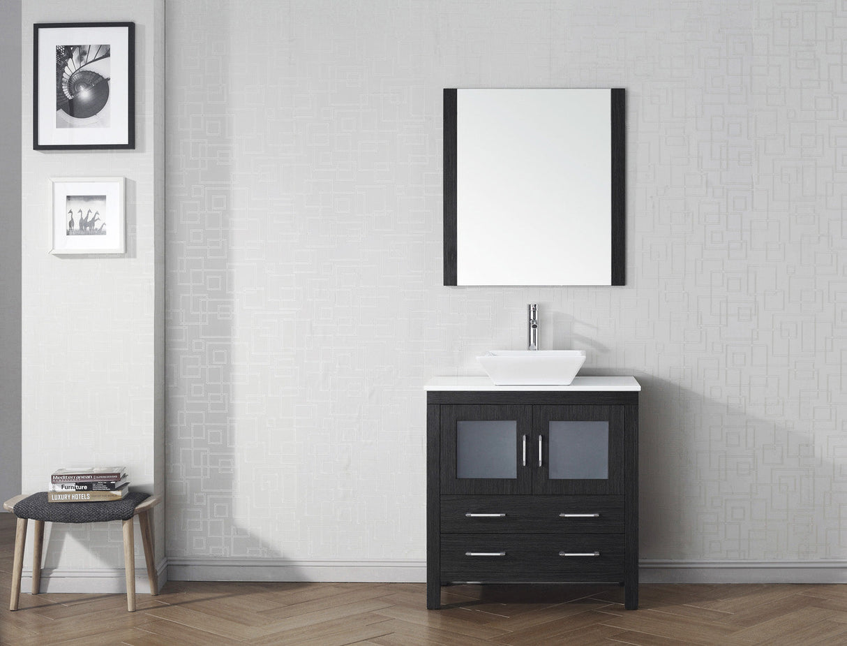 Virtu USA Dior 32" Single Bath Vanity with White Engineered Stone Top and Square Sink with Matching Mirror