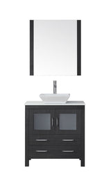 Virtu USA Dior 32" Single Bath Vanity with White Engineered Stone Top and Square Sink with Polished Chrome Faucet and Mirror - Luxe Bathroom Vanities Luxury Bathroom Fixtures Bathroom Furniture