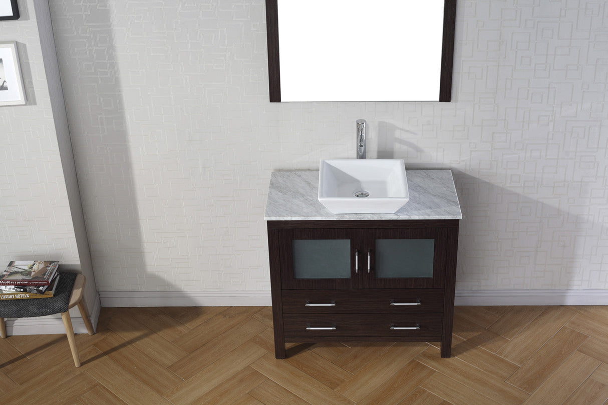 Virtu USA Dior 32" Single Bath Vanity with White Marble Top and Square Sink with Matching Mirror